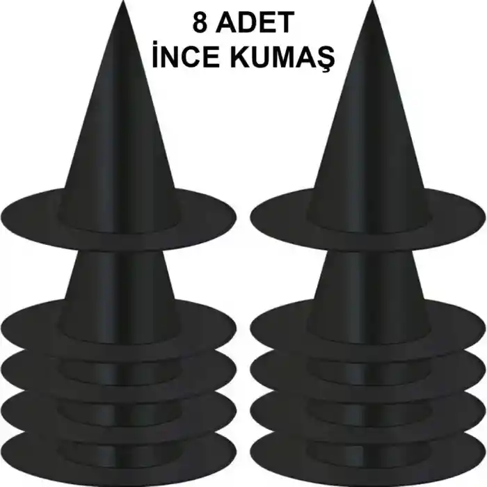8 Adet Siyah Cadı Şapkası – Yetişkin & Çocuk Kostüm ANessiWorldesuarı