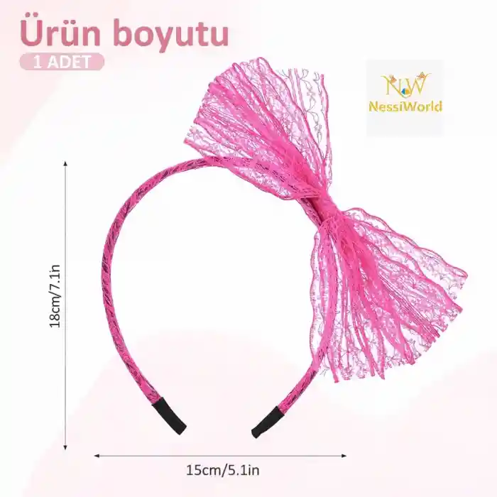 80’ler 90’lar Neon Pembe Dantel Taç Fiyonklu
