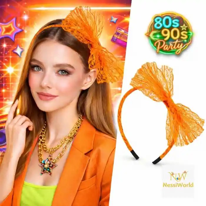 80’ler 90’lar Neon Turuncu Dantel Taç Fiyonklu