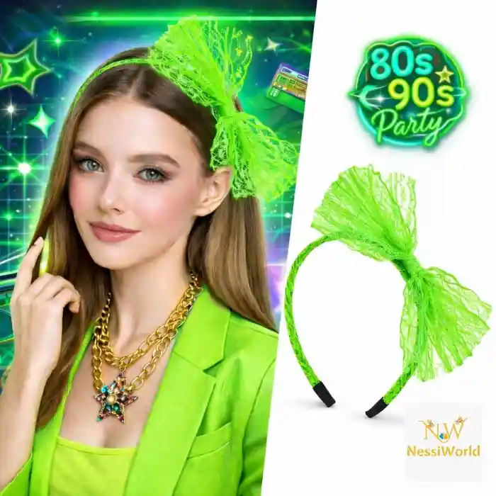 80’ler 90’lar Neon Yeşil Dantel Taç Fiyonklu