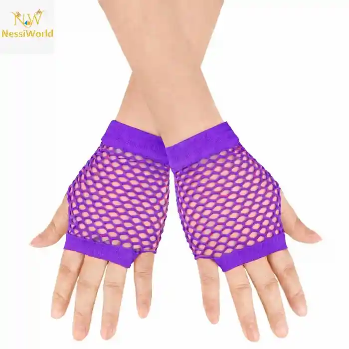 80’ler 90’lar Retro Mor File Parmaksız Kısa Eldiven 11 cm