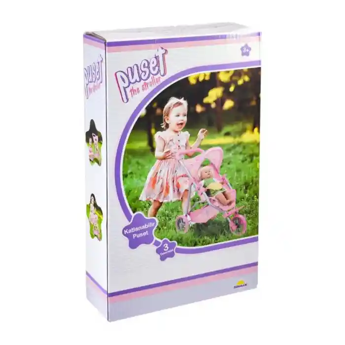 9326C Çilek Desenli, 3 Tekerlekli ve Tenteli Oyuncak Puset -NessiWorld