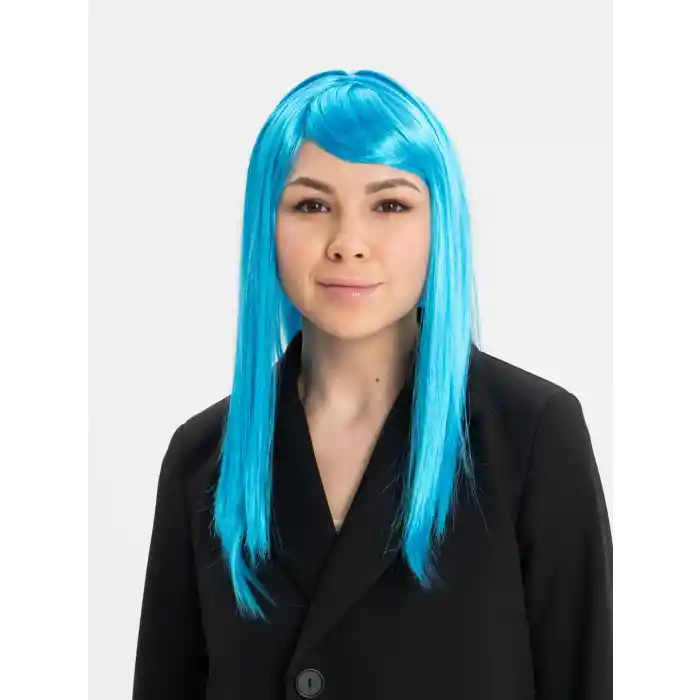 Açık Mavi Renk Uzun Düz Parti Peruğu