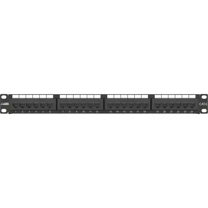 AGER AC-611-24E 8P8C,LSA,ALTIN KONTAK 24 PORT CAT6 DOLU 1U ZIRHSIZ PATCH PANEL
