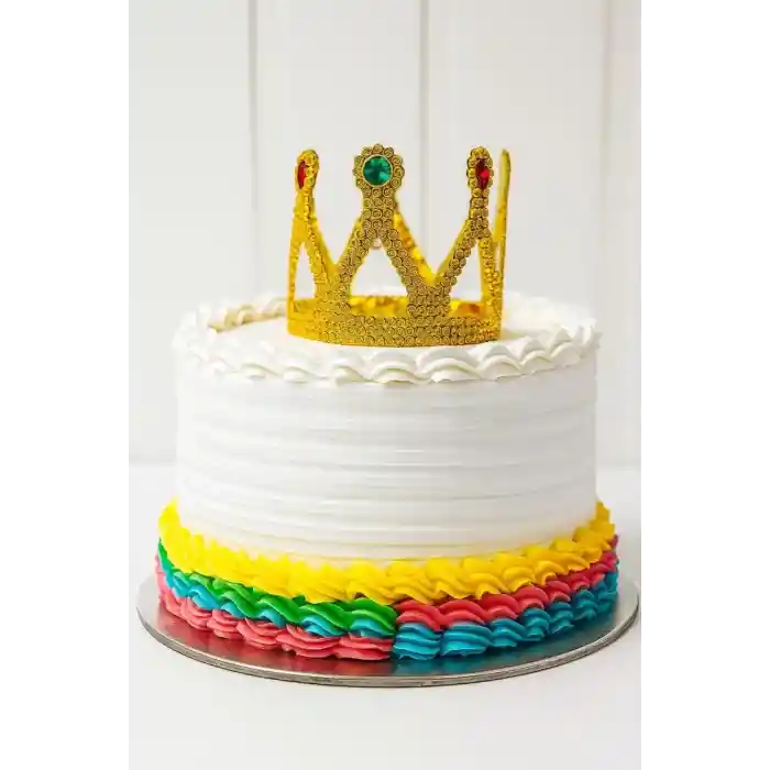 Altın Işıltılı Pasta Tacı Pasta Üstü Taç Plastik Malzeme 8x8 cm