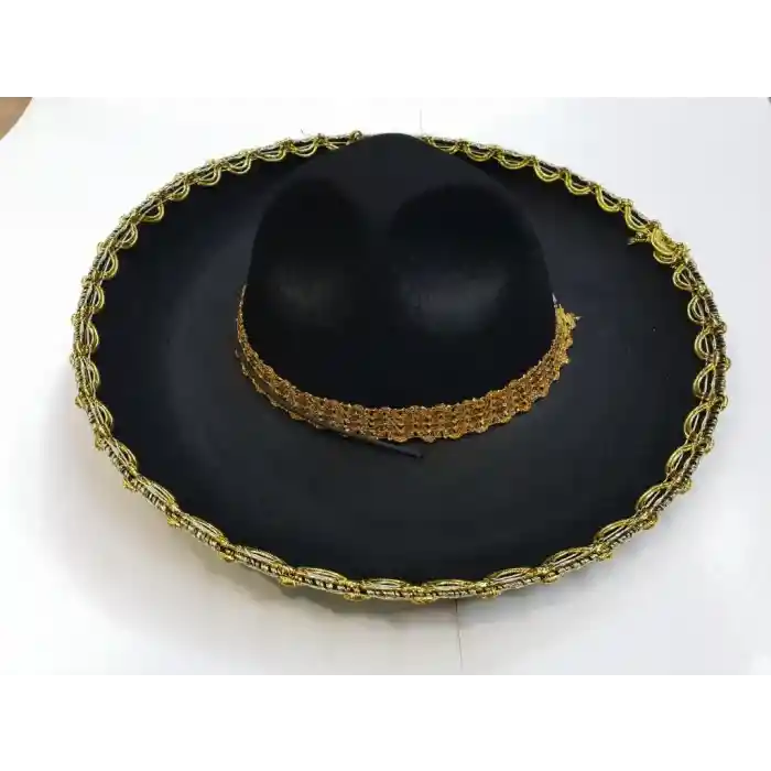 NessiWorld Altın Renk Şeritli Meksika Mariachi Latin Şapkası 55 cm Çocuk