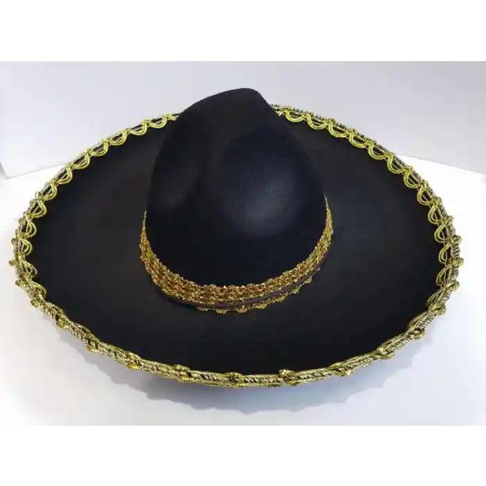 NessiWorld Altın Renk Şeritli Meksika Mariachi Latin Şapkası 55 cm Çocuk
