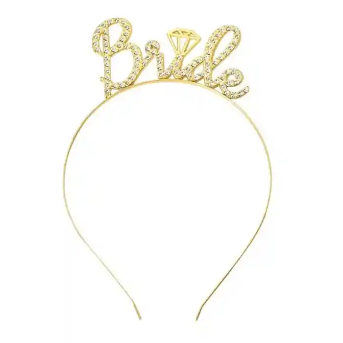 Altın Renkli Taşlı “Bride” Gelin Tacı – El Yazısı Yazı Tipiyle