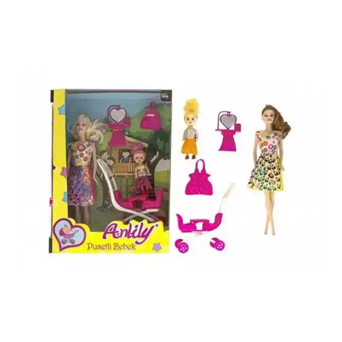 Anlily Bebek Arabalı Aksesuarlı Oyuncak Bebek