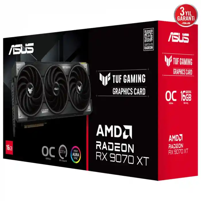 ASUS TUF-RX9070XT-O16G-GAMING AMD RADEON RX9070XT 16GB GDDR6 256bit OC 1xHDMI 3xDP RGB EKRAN KARTI
