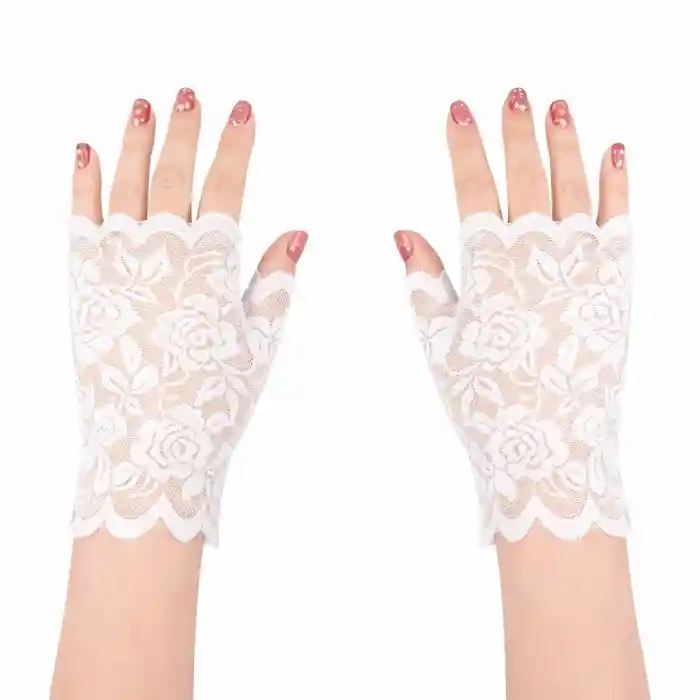 Beyaz Dantel Parmaksız Kısa Eldiven