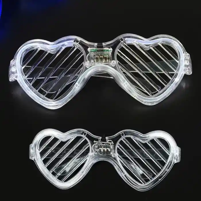 Beyaz LED Işıklı Kalp Gözlük – 3 Modlu Parti &