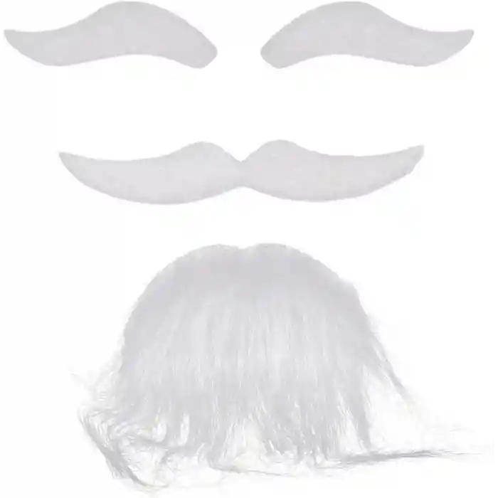 Beyaz Renk Kendinden Yapışkanlı Takma Sakal Bıyık ve Kaş Seti
