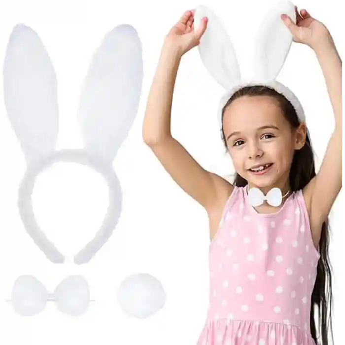 Beyaz Tavşan Kostüm Seti – Taç, Papyon, Kuyruk (12’li Paket)