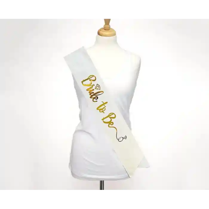 Beyaz Üzeri Altın İtalik Alyanslı Bride To Be Yazılı Simli Işıltılı Kuşak Kemer 10x80 cm