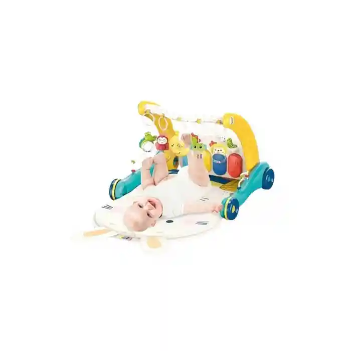 BIB6015 -Vardem Piyanolu 2 in 1 Bebek Yürüteci ve Tavşan Desenli Mavi Oyun Halısı