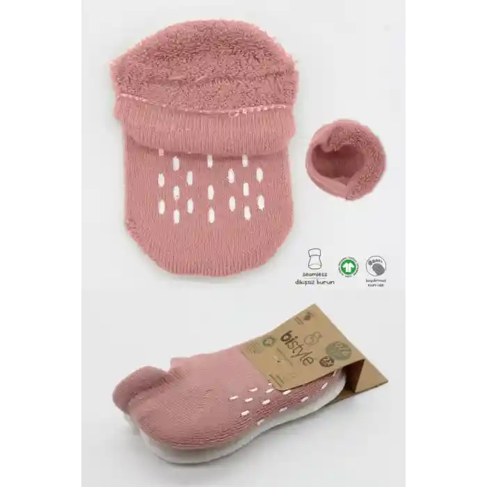 NessiWorld 2Li Altı Havlu Sneakers Kaymaz Çorap 20501 Ekru Pudra