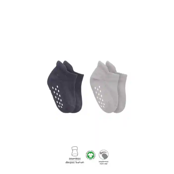 NessiWorld 2Li Altı Havlu Sneakers Kaymaz Çorap 20501 Gri-Antrasit