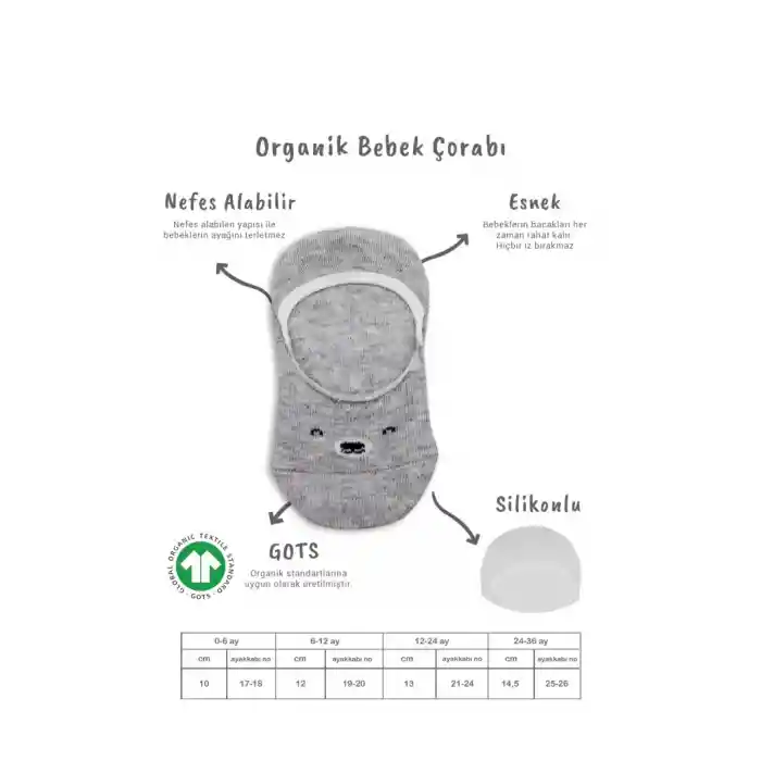 NessiWorld 2Li Babet Cute Face Penye Çorap BS30103 Gri Beyaz