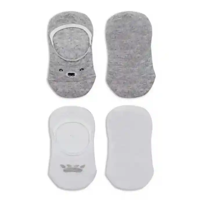 NessiWorld 2Li Babet Cute Face Penye Çorap BS30103 Gri Beyaz