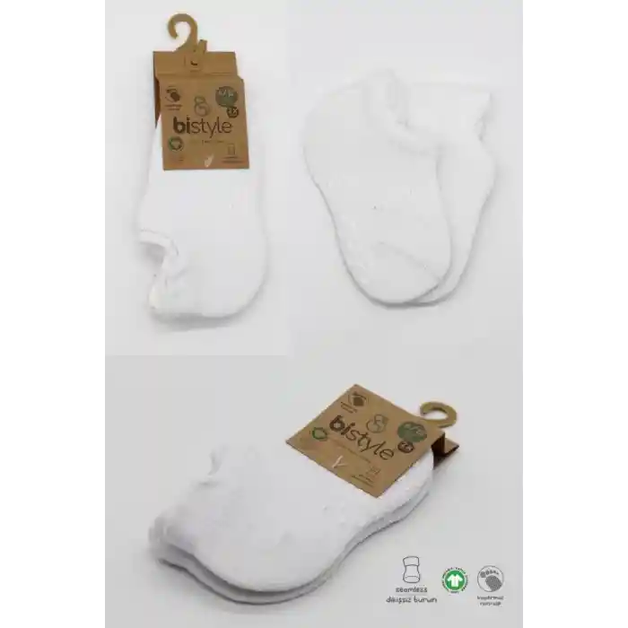 NessiWorld 2Li Sneakers Kaymaz Basic Penye Çorap BS20103 Beyaz Beyaz