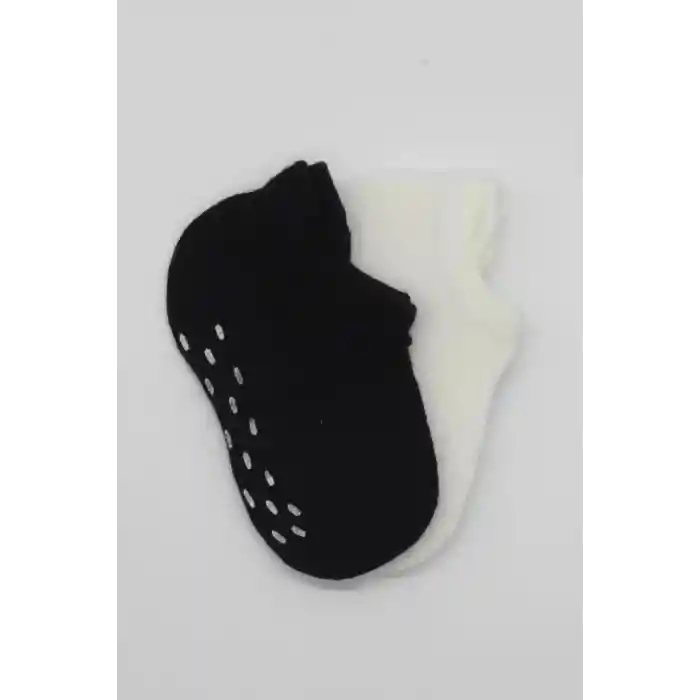 NessiWorld 2Li Sneakers Kaymaz Basic Penye Çorap BS20103 Siyah Ekru