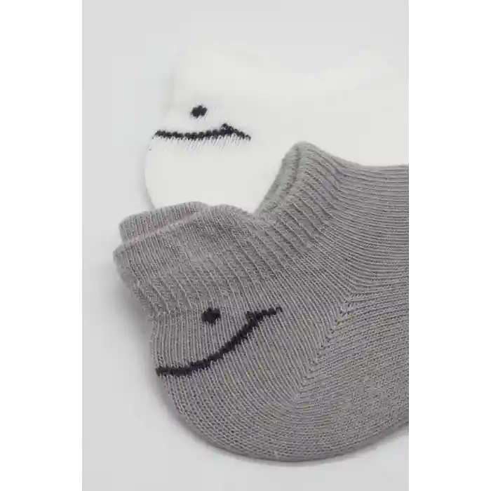 NessiWorld 2Li Sneakers Smile Penye Çorap BS20106 Gri Ekru