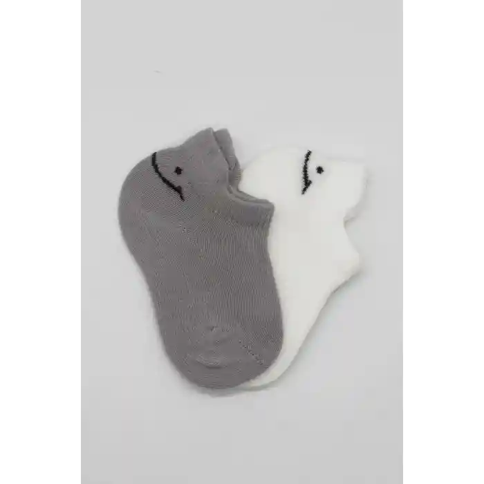 NessiWorld 2Li Sneakers Smile Penye Çorap BS20106 Gri Ekru