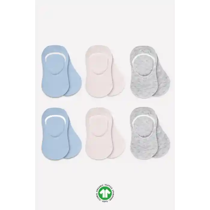 NessiWorld 6Lı Silikonlu Babet Penye Çorap BS30101B Mavi Ekru Gri