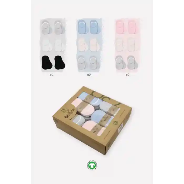 NessiWorld 6Lı Silikonlu Babet Penye Çorap BS30101B Mavi Ekru Gri