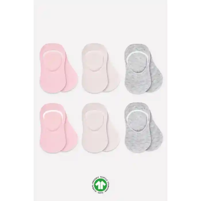 NessiWorld 6Lı Silikonlu Babet Penye Çorap BS30101B Pembe Ekru Gri