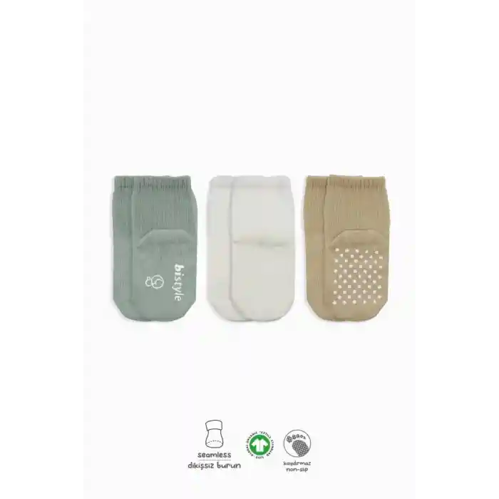 NessiWorld Basic Kaymaz Penye Soket Çorap 3Lü BS10106 Nil Ekru Bej