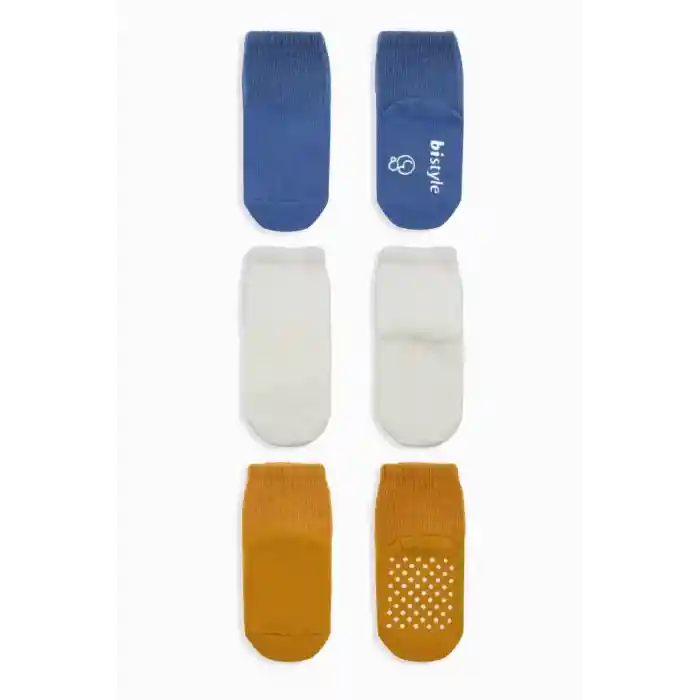 NessiWorld Basic Kaymaz Penye Soket Çorap 3Lü BS10107 İndigo Ekru Hardal