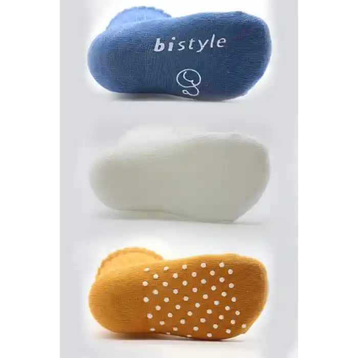 NessiWorld Basic Kaymaz Penye Soket Çorap 3Lü BS10107 İndigo Ekru Hardal