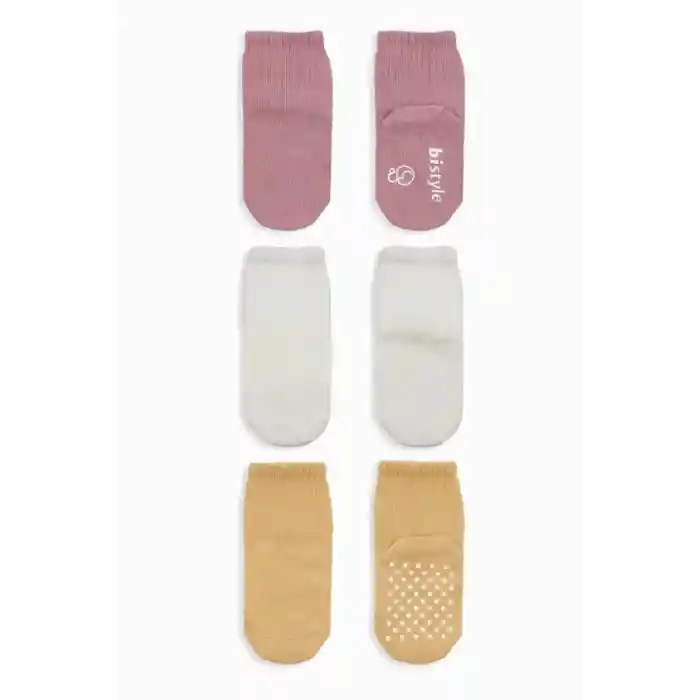 Basic Kaymaz Penye Soket Çorap 3Lü BS10107 Pudra Ekru Somon