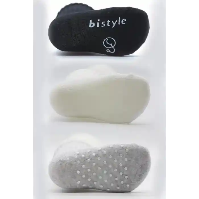 3Lü Basic Kaymaz Penye Soket Çorap 10107 Siyah Ekru Gri