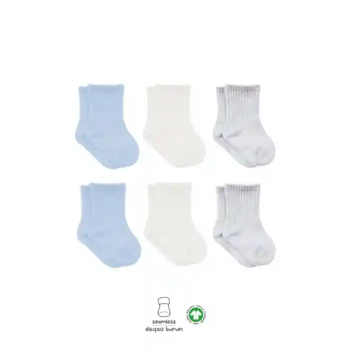 NessiWorld Basic Penye Soket Çorap 6Lı BS10101B Mavi Ekru Gri