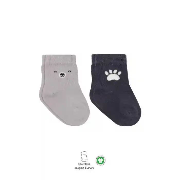NessiWorld Bear Penye Soket Çorap 2Li BS10116 Gri