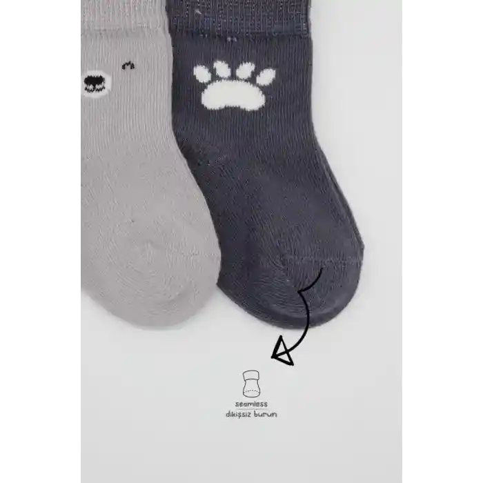 NessiWorld Bear Penye Soket Çorap 2Li BS10116 Gri