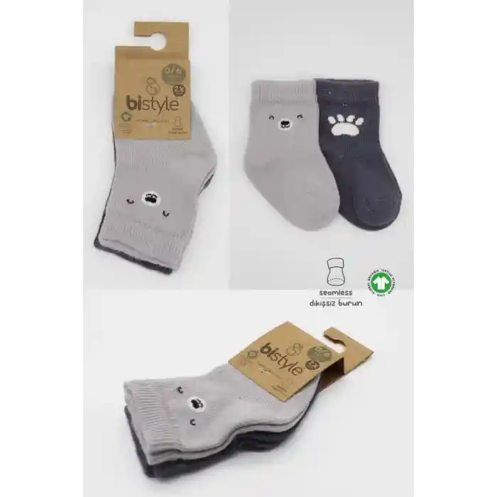 NessiWorld Bear Penye Soket Çorap 2Li BS10116 Gri