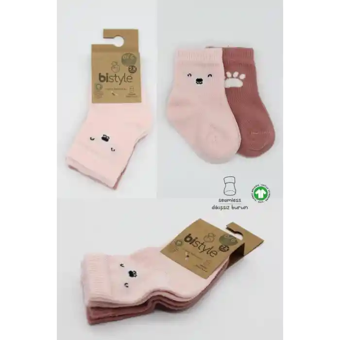 NessiWorld Bear Penye Soket Çorap 2Li BS10116 Pembe