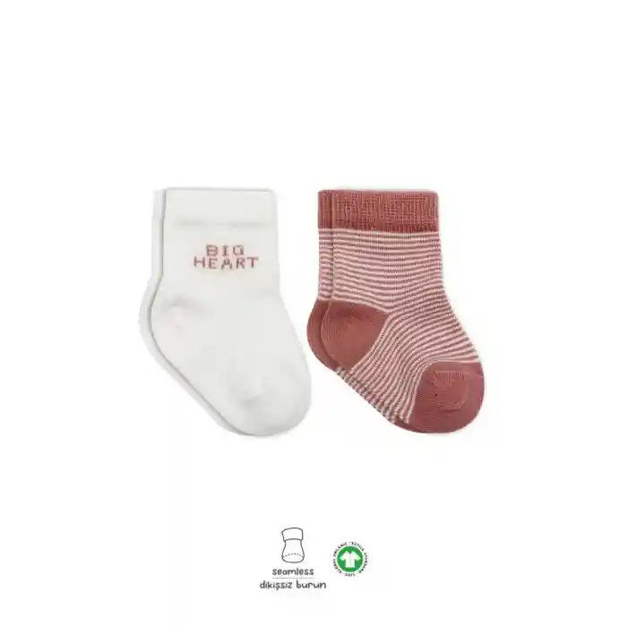 NessiWorld Big Heart Penye Soket Çorap 2Li BS10117 Pudra