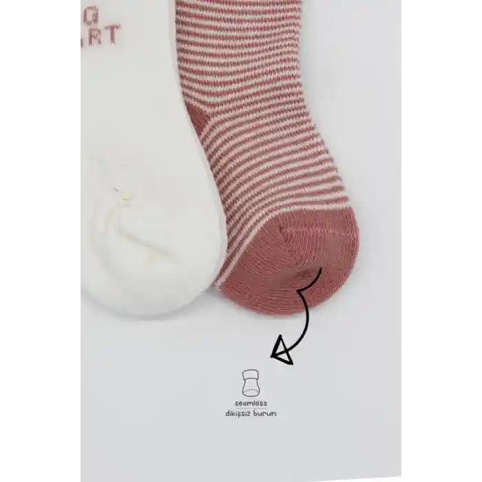 NessiWorld Big Heart Penye Soket Çorap 2Li BS10117 Pudra