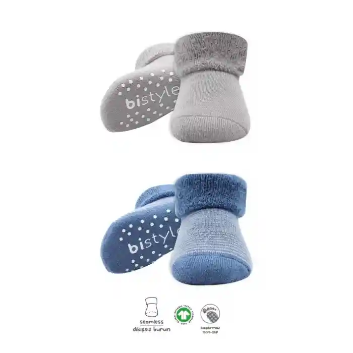 NessiWorld Çemberli Kaymaz Havlu Soket Çorap 2Li BS10503 İndigo Gri