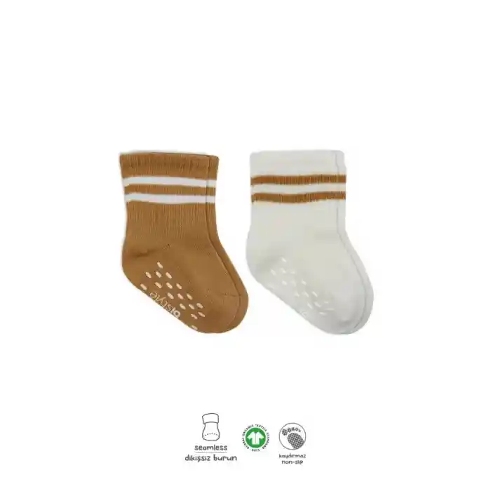 2Li Çemberli Kaymaz Soket Çorap 10125 Ekru Hardal