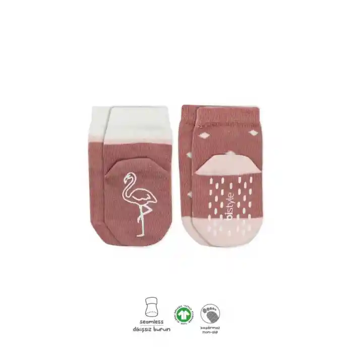 NessiWorld Hayvan Figür Kaymaz Kız Soket Çorap 2Li BS10120 Pudra