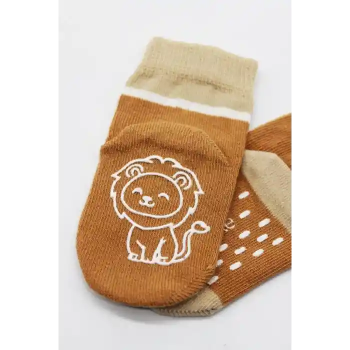 NessiWorld Hayvan Figürlü Kaymaz Erkek Soket Çorap 2Li BS10119 Hardal