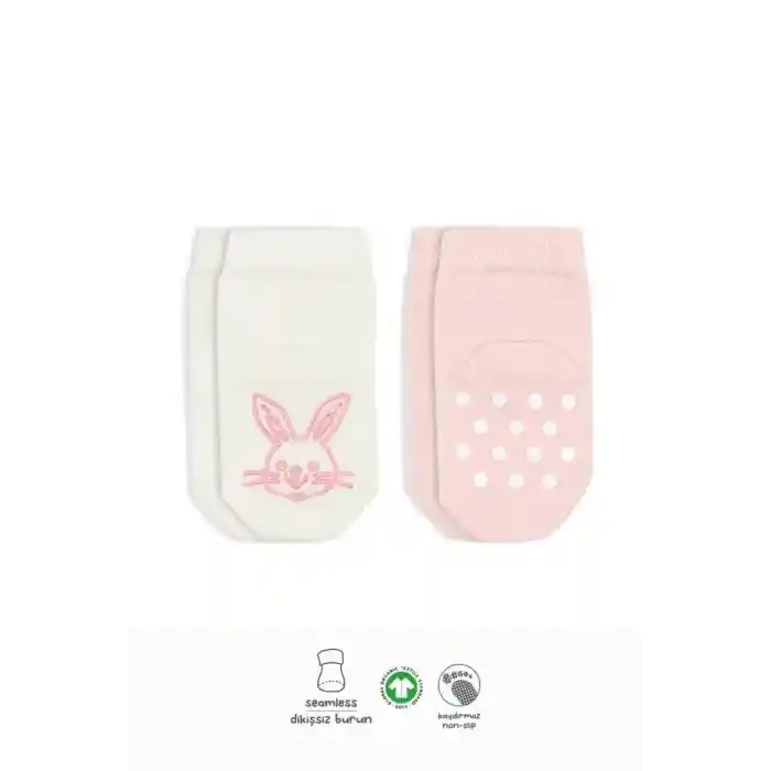 NessiWorld Hayvan Figürlü Kaymaz Soket Çorap 2Li BS10104 Pembe Ekru