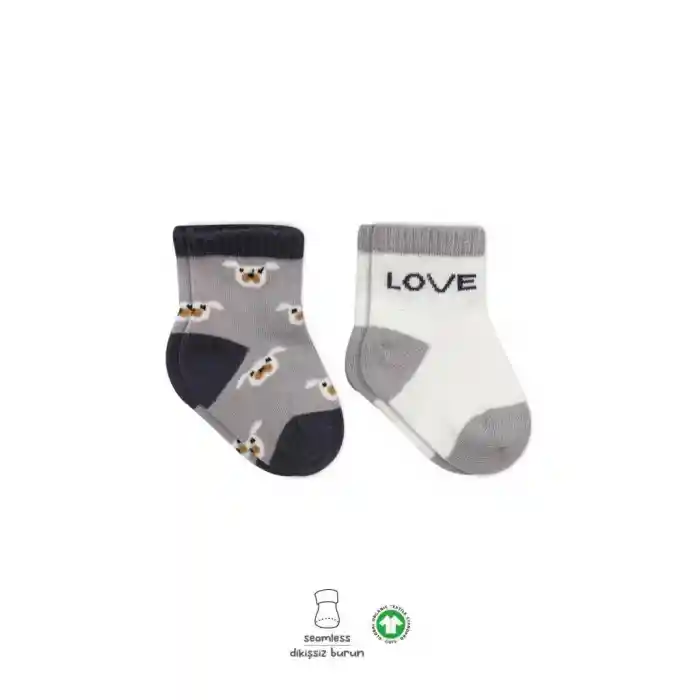 NessiWorld Love Dog Penye Soket Çorap 2Li BS10118 Gri