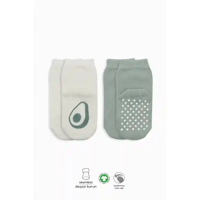 NessiWorld Meyve Figürlü Kaymaz Soket Çorap 2Li BS10105 Nil Ekru